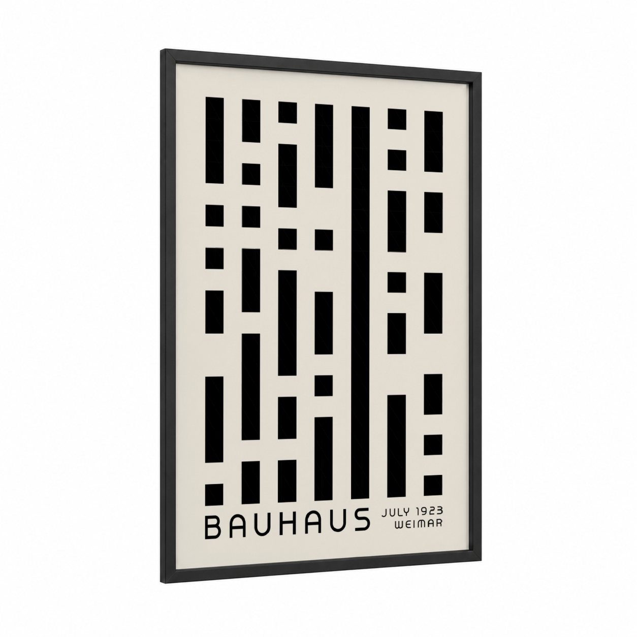 Bauhaus Geometric framed abstract geometric print — black wood frame — black and cream palette