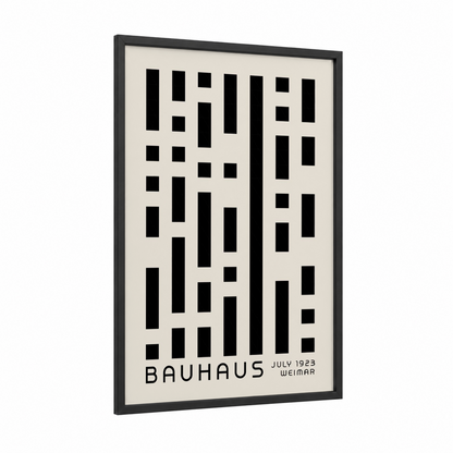 Bauhaus Geometric framed abstract geometric print — black wood frame — black and cream palette