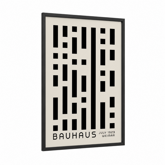 Bauhaus Geometric framed abstract geometric print — black wood frame — black and cream palette