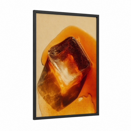 Amber Iced Tea framed art print — black wood frame — gold and orange palette