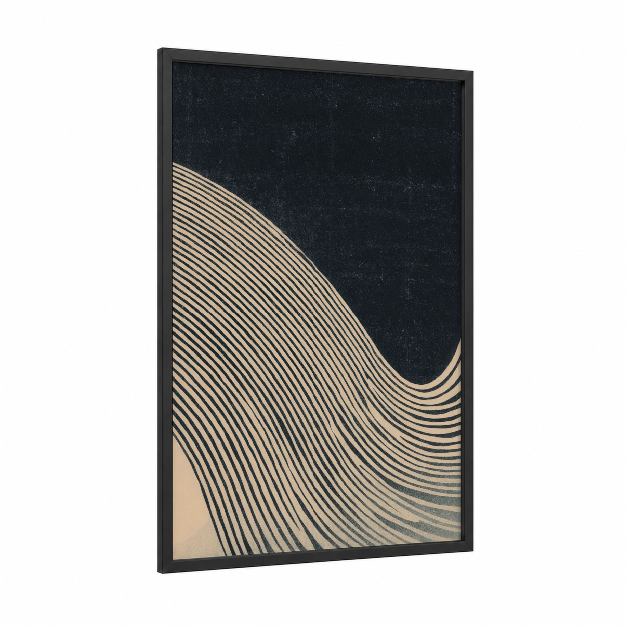 Vinyl Wave Abstract framed vinyl records print — black wood frame — black and cream palette
