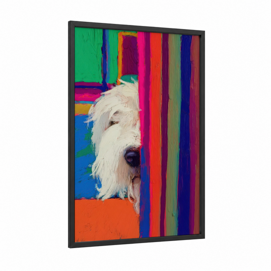 Vibrant Shepherd Profile framed shepherd dogs and collies print — black wood frame — magenta and true green palette