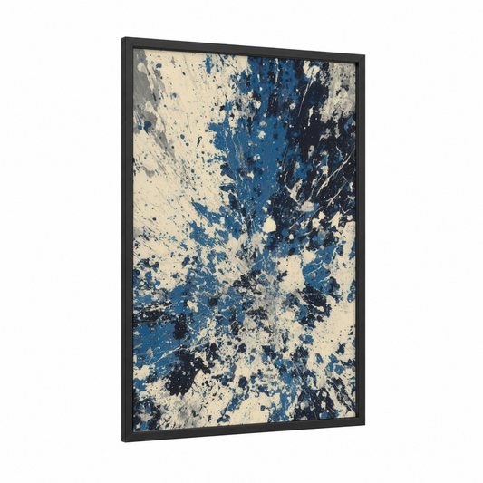 Ocean Splash Tuna framed art print — black wood frame — blue and cream palette