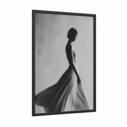 Elegant Evening Silhouette framed women's fashion print — black wood frame — black and white palette