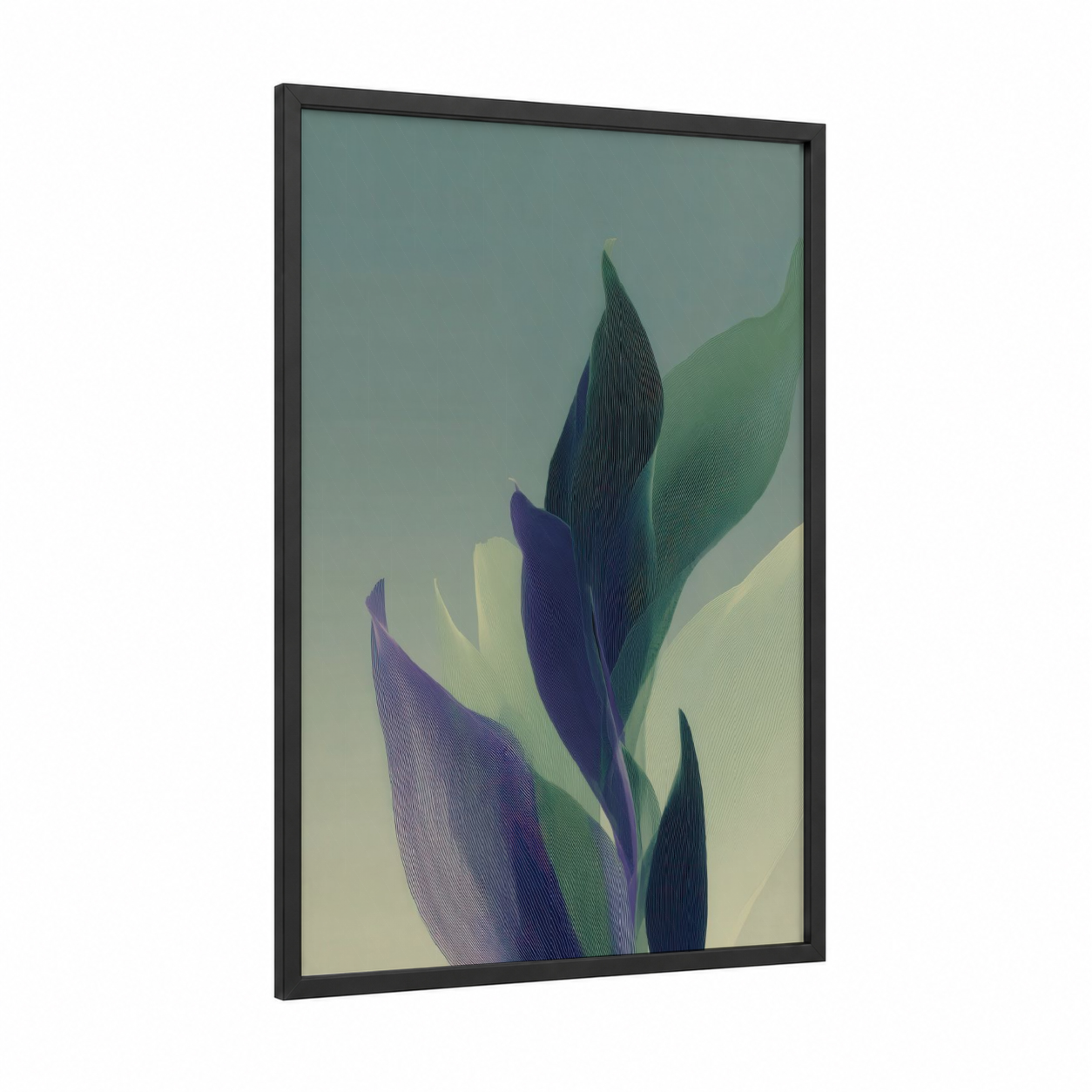 Emerald Herb Study framed herbs print — black wood frame — sage green and blue and white palette