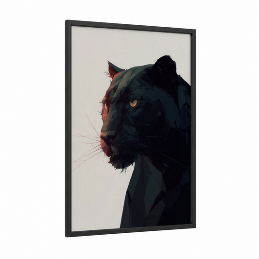 Shadowed Panther framed art print — black wood frame — black and russet palette
