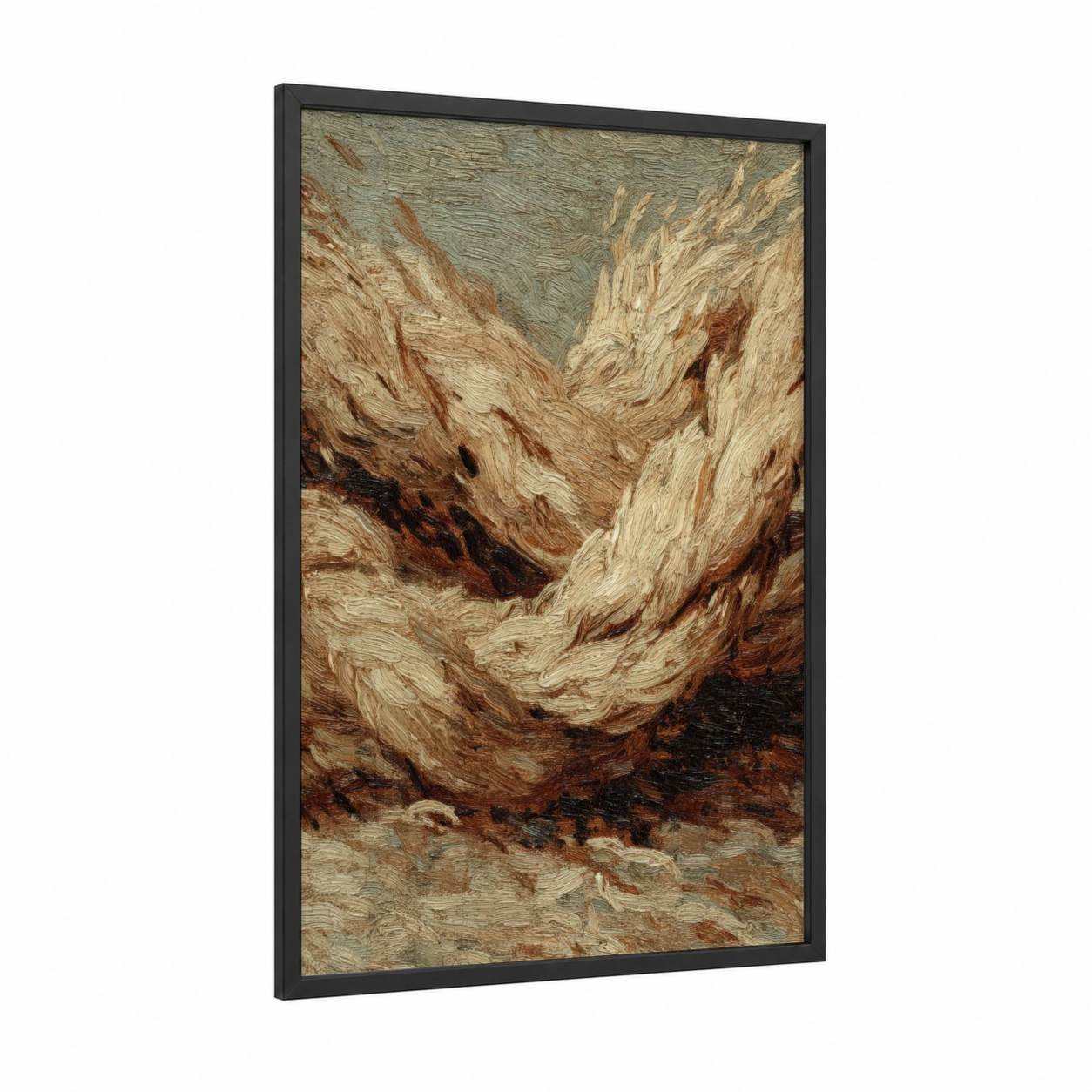 Textured Rope Study framed rope knots print — black wood frame — brown and cream palette