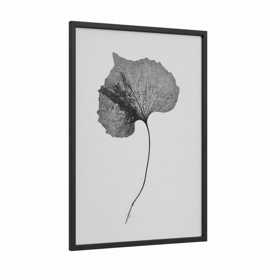 Skeletal Linden framed linden tree print — black wood frame — black and white palette