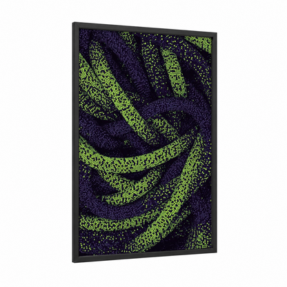 Neon Rope Abstract framed rope knots print — black wood frame — lime green and purple palette