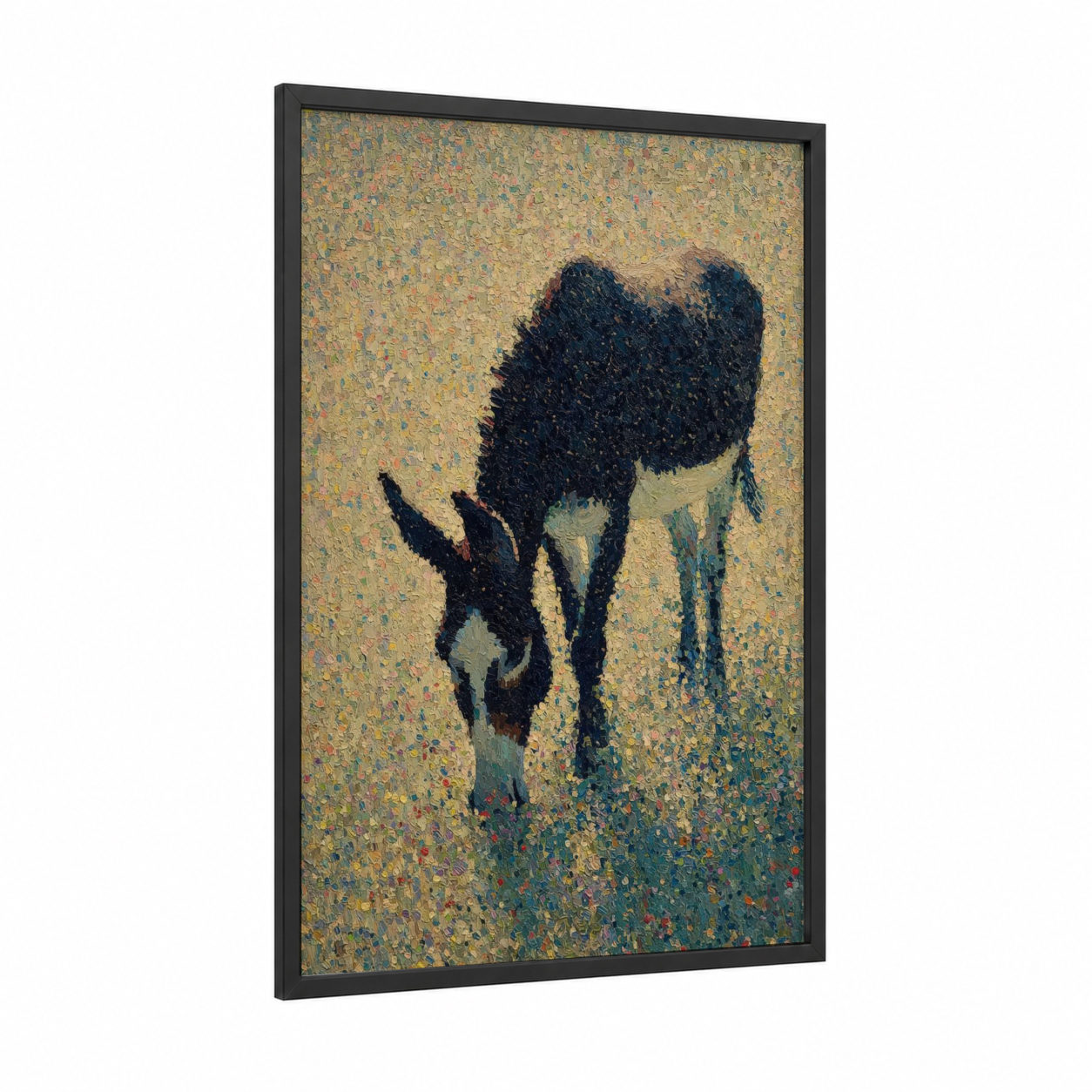 Grazing Mule Pair framed art print — black wood frame — gold and black palette