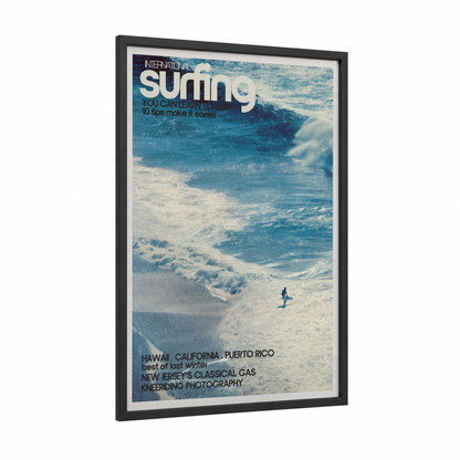 Surfing Dreams framed art print — black wood frame — blue and white and cream palette