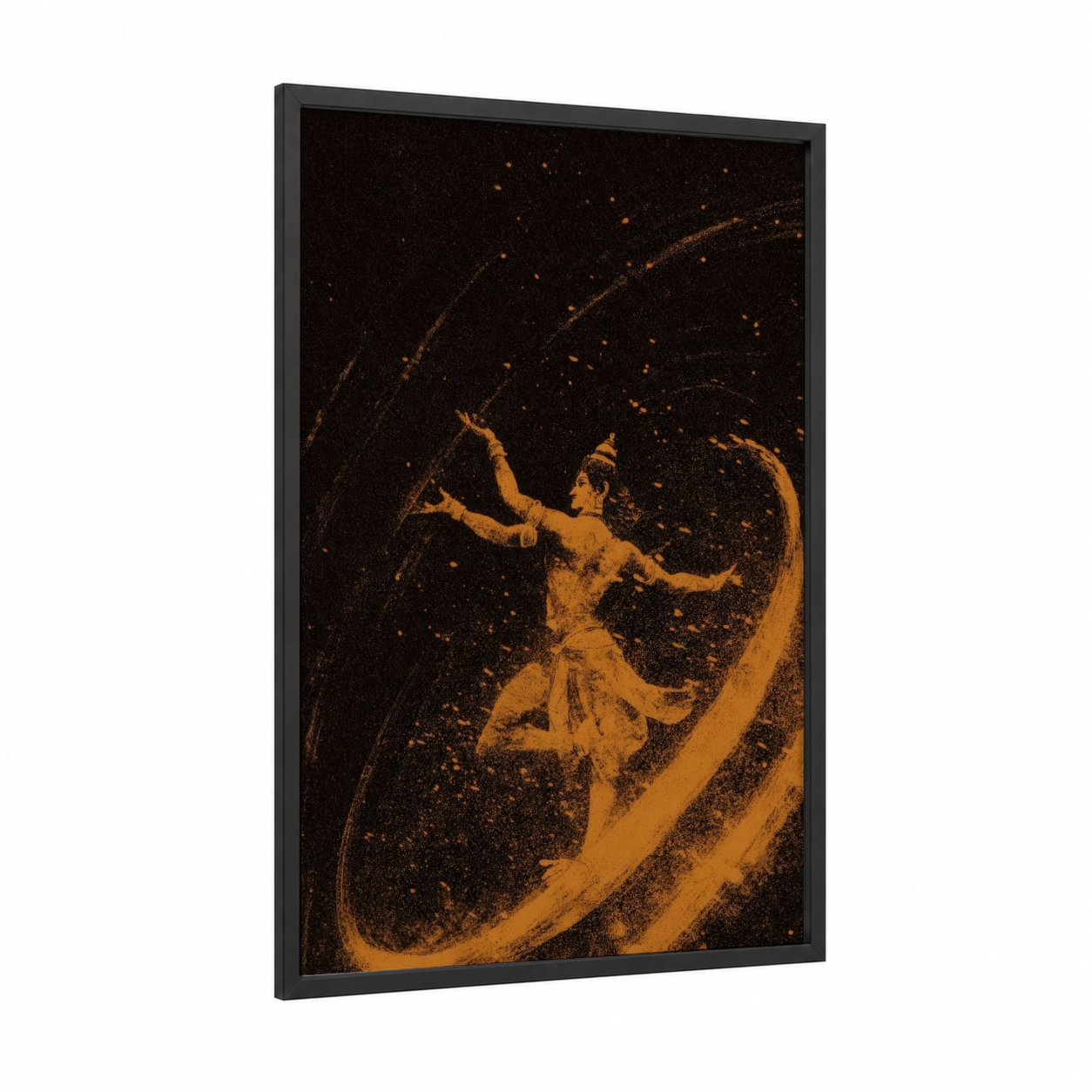 Cosmic Dancer framed hinduism print — black wood frame — gold and black palette