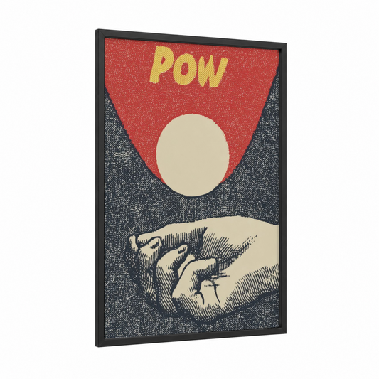POW Hands Game framed table tennis print — black wood frame — red and black and white palette