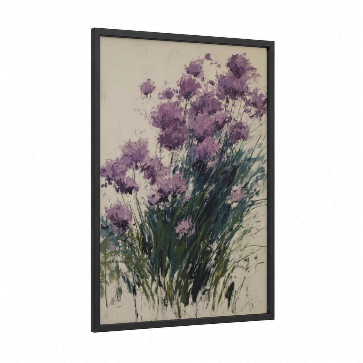 Purple Herb Garden framed herbs print — black wood frame — purple and cream palette