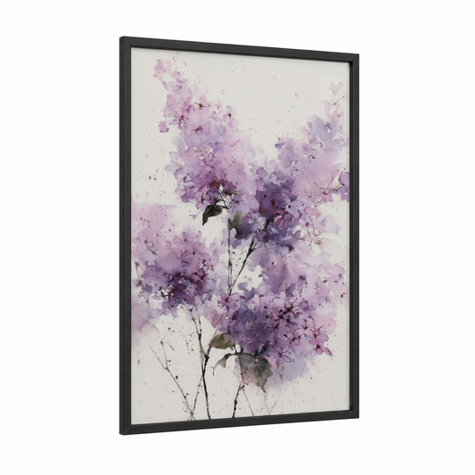 Lavender Dream Lilac framed art print — black wood frame — lavender and white palette