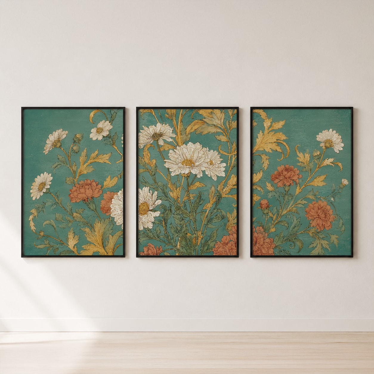 Vintage Floral Triptych Set Wall Art — set hero