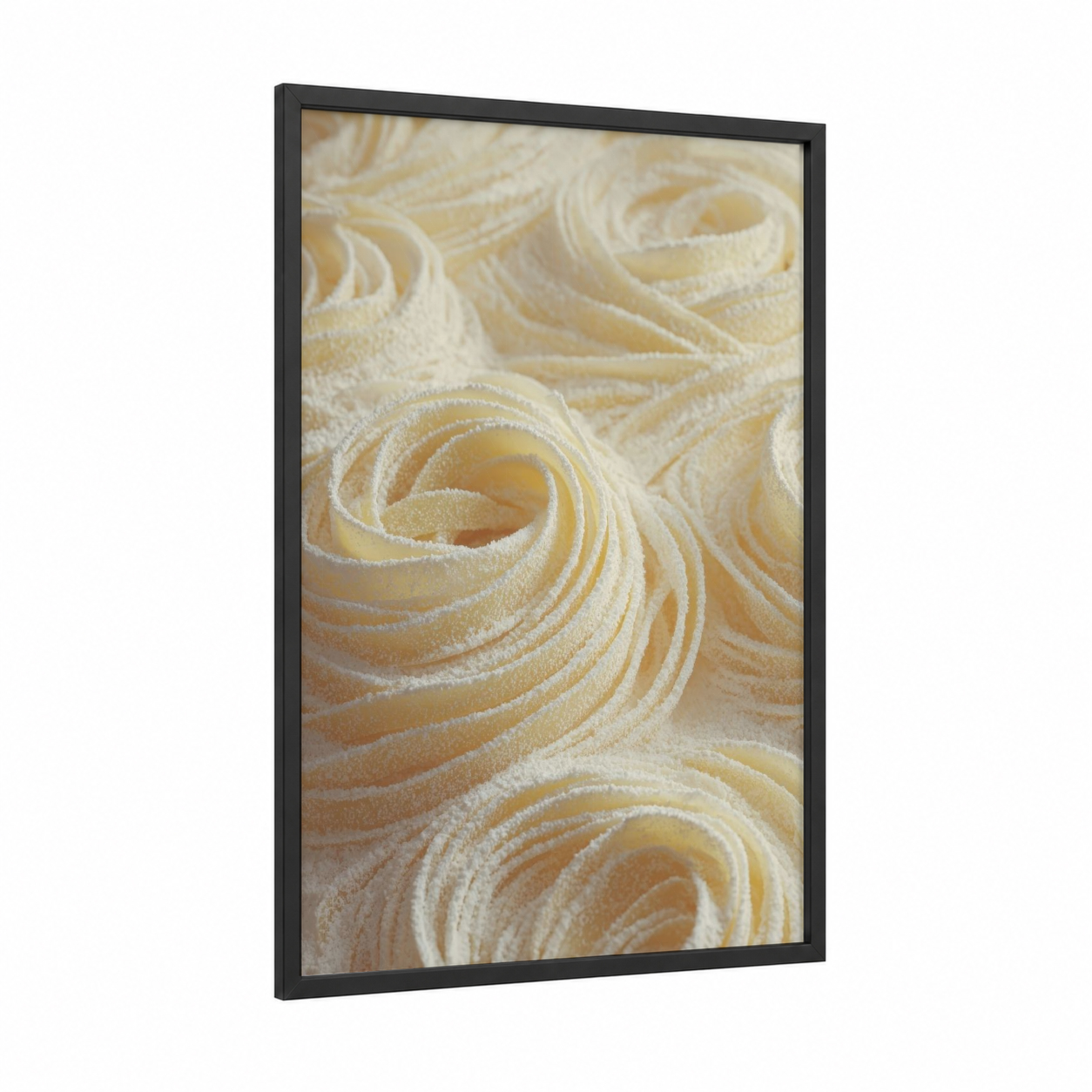 Cream Pasta Nests framed art print — black wood frame — cream and champagne gold palette