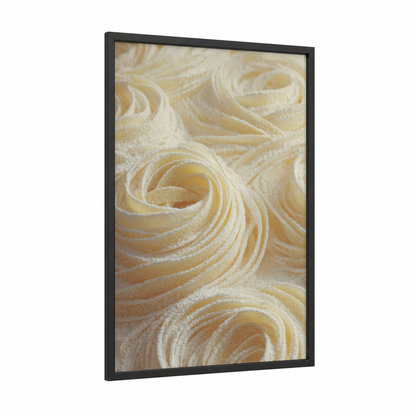Cream Pasta Nests framed art print — black wood frame — cream and champagne gold palette