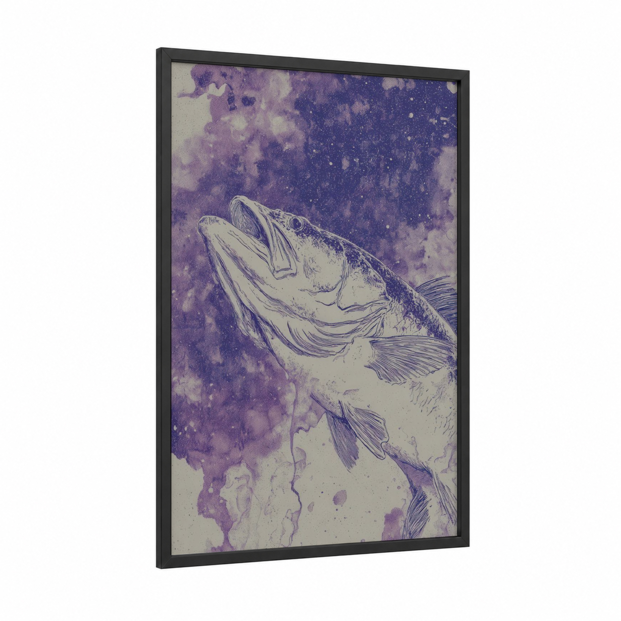 Purple Snook framed art print — black wood frame — purple and lavender palette