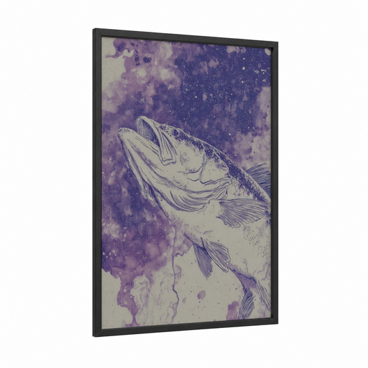 Purple Snook framed art print — black wood frame — purple and lavender palette