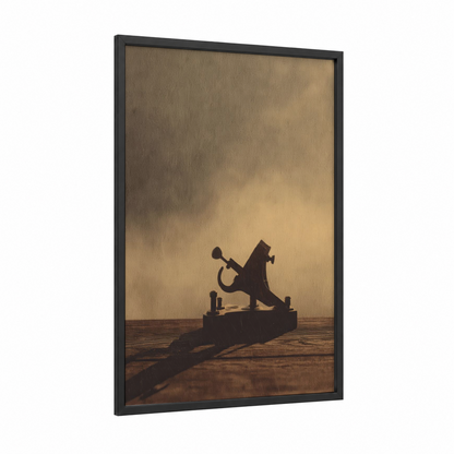 Shadow Sextant framed art print — black wood frame — nobel and russet palette