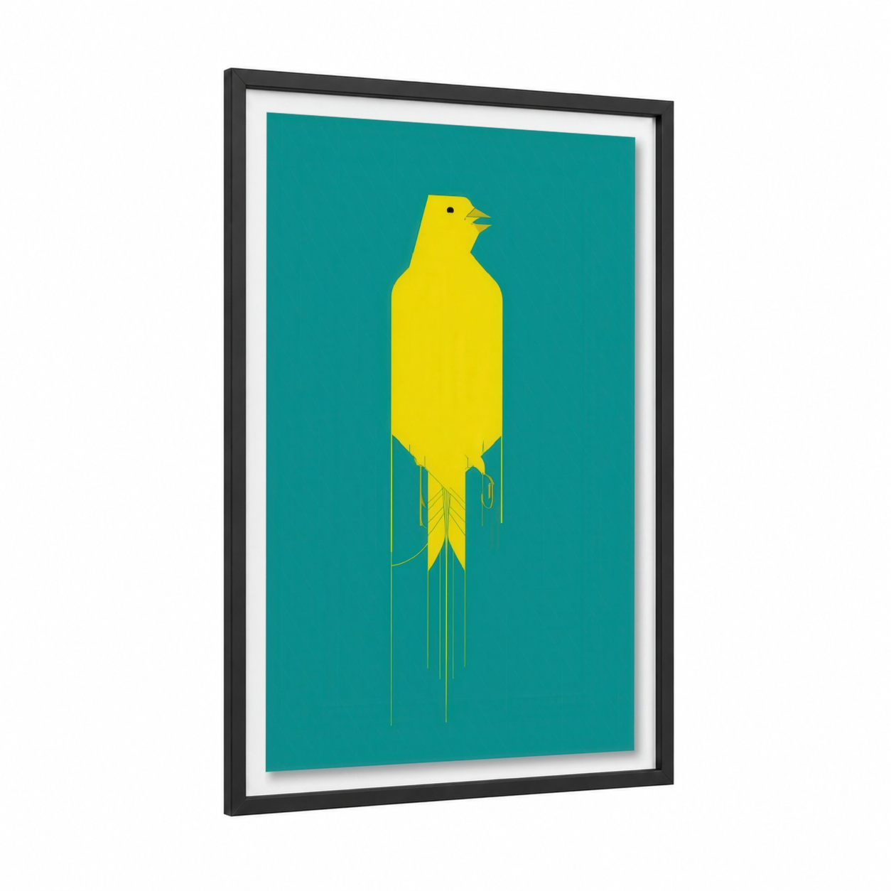 Yellow Canary framed canaries print — black wood frame — yellow gold and teal palette