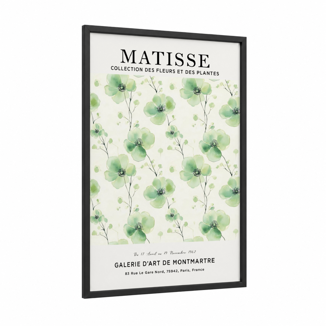 Matisse Florals framed abstract flower print — black wood frame — light green and cream palette