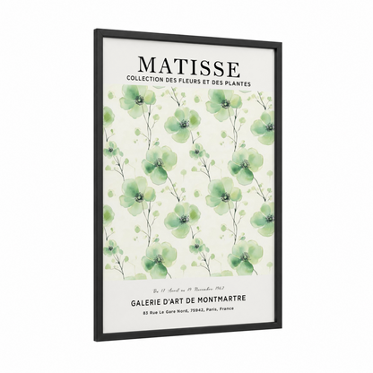 Matisse Florals framed abstract flower print — black wood frame — light green and cream palette