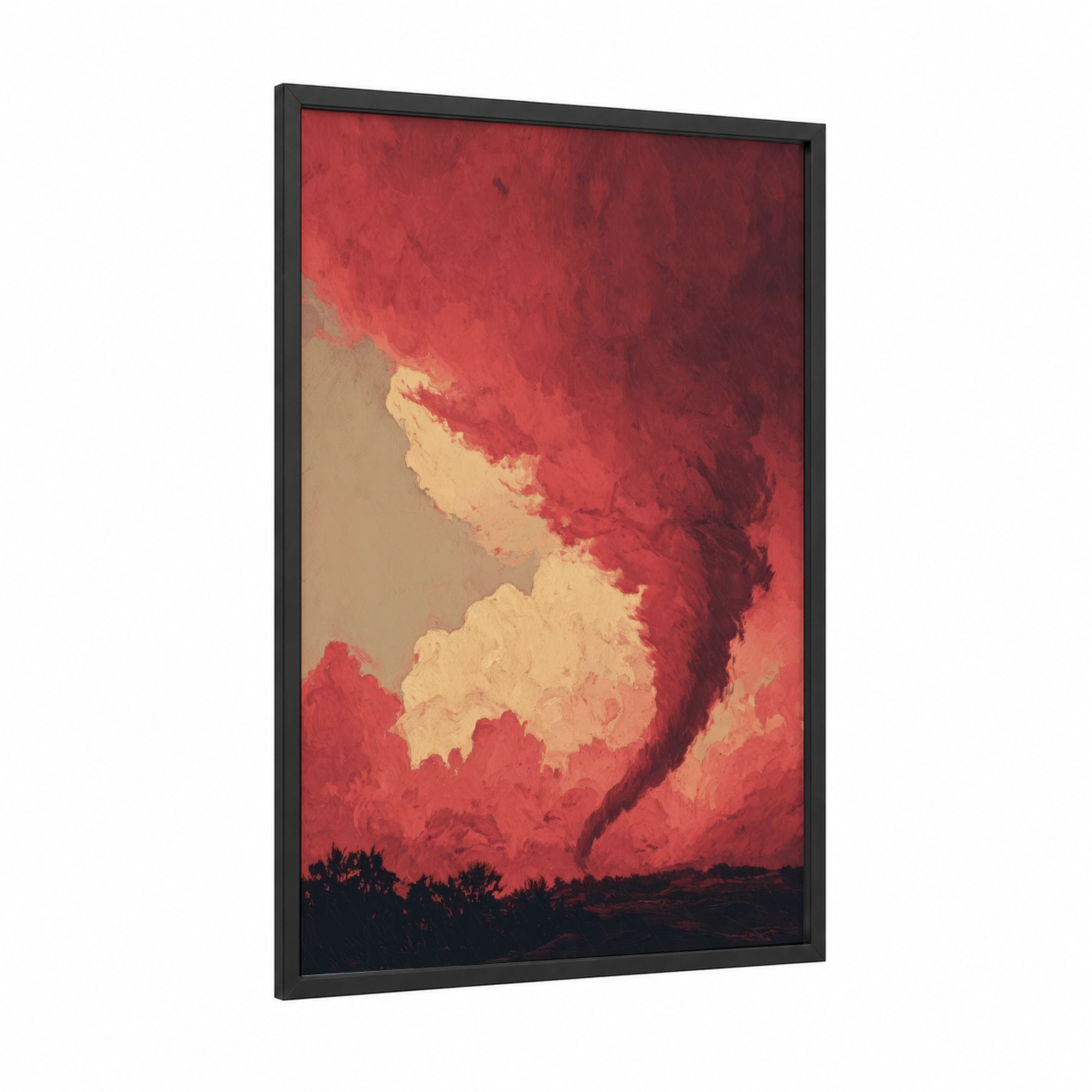 Crimson Tornado framed art print — black wood frame — red and cream palette