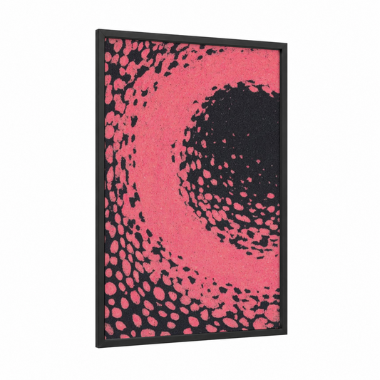Pink Dispersal framed condiments print — black wood frame — black and pink and pink palette