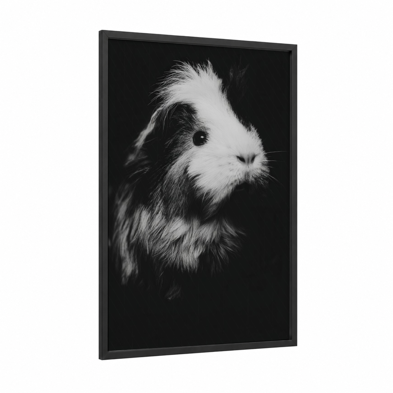 Monochrome Guinea Pig framed art print — black wood frame — black and white palette