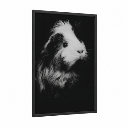 Monochrome Guinea Pig framed art print — black wood frame — black and white palette