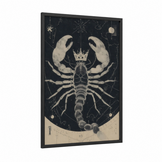 Celestial Scorpio framed art print — black wood frame — cream and black palette