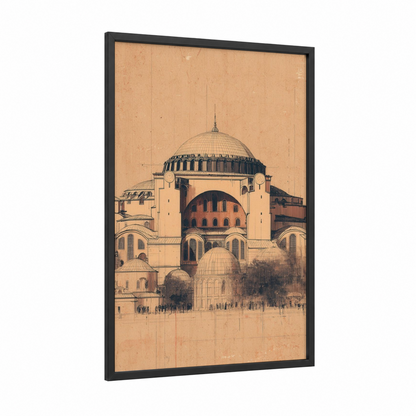 Hagia Sophia Blueprint framed hagia sofia print — black wood frame — beige and brown palette