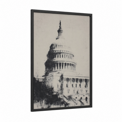 Capitol Dome Study framed us capitol print — black wood frame — black and white and gray palette