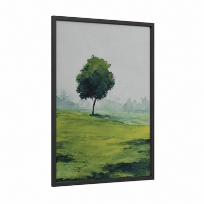 Solitary Fruit Tree framed fruit trees print — black wood frame — green and light green palette