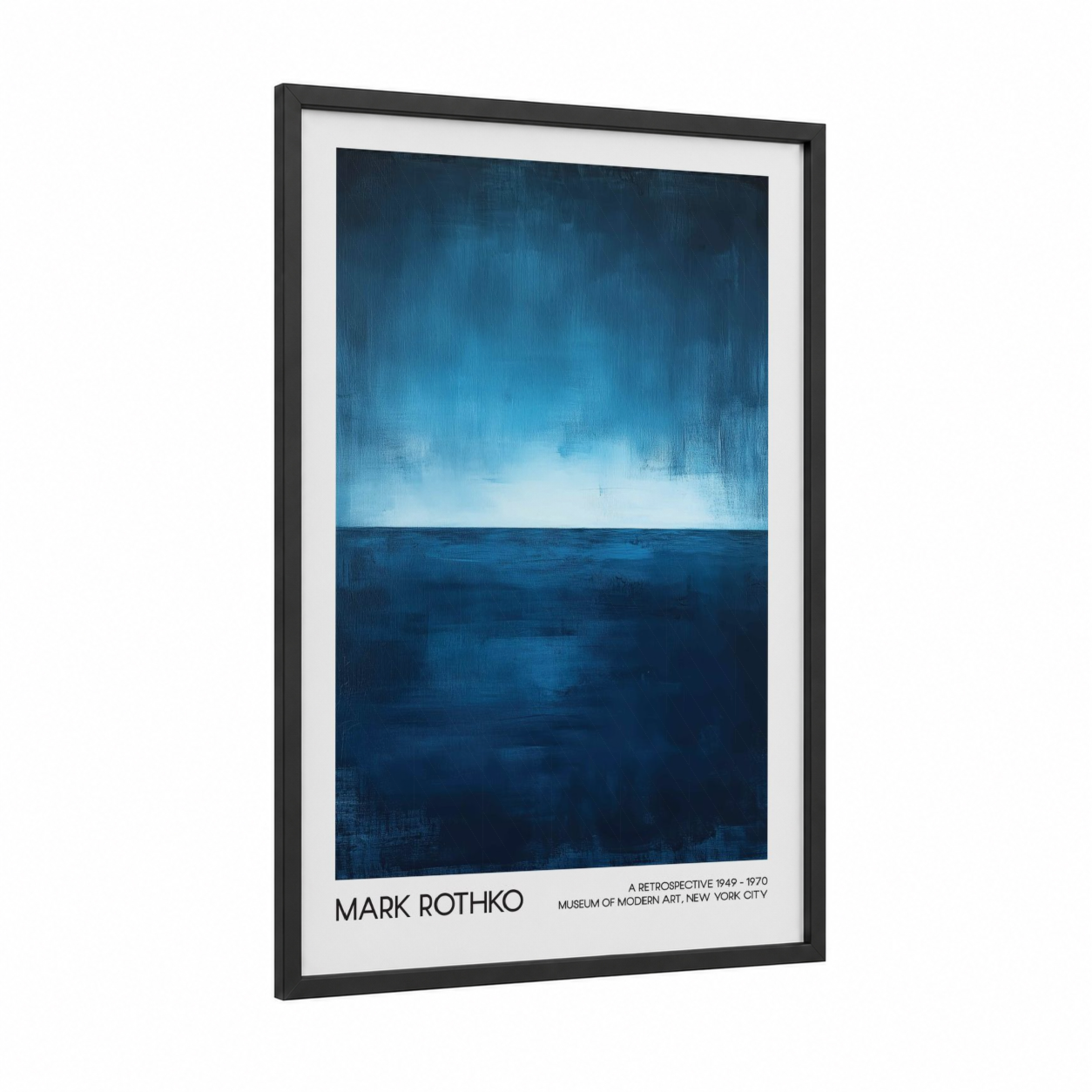 Oceanic Horizon framed abstract classic print — black wood frame — dark blue and blue and white palette