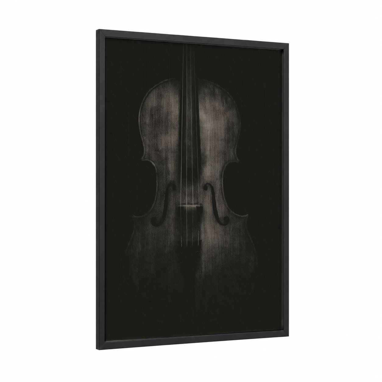 Dark Violin framed art print — black wood frame — black and white and dove gray palette