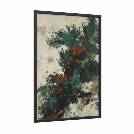 Rustic Cypress Tree framed art print — black wood frame — dark green and russet palette