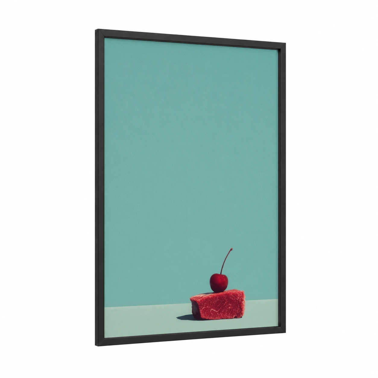 Crimson Meat Stack framed art print — black wood frame — turquoise and red palette