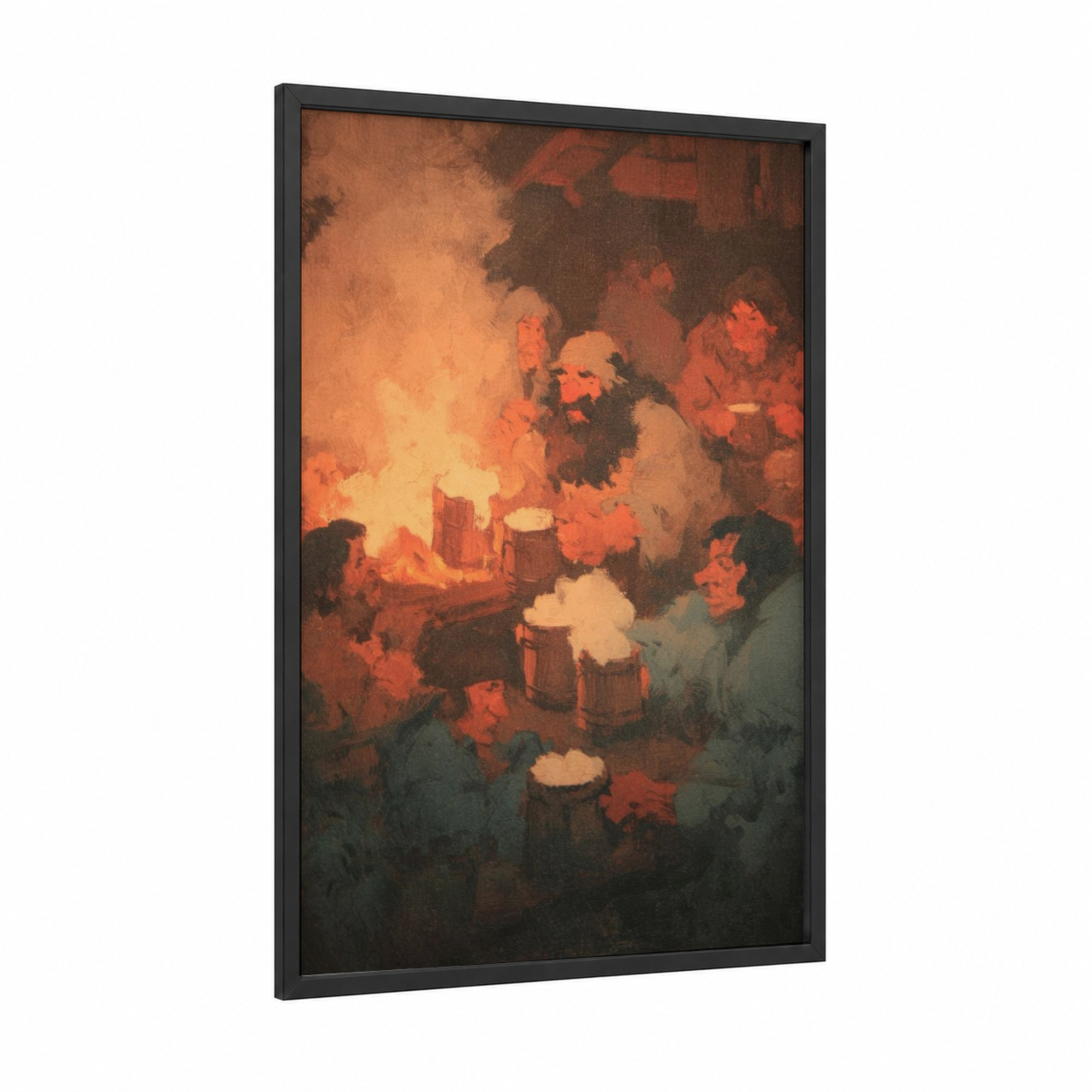 Forgefire Dwarves framed art print — black wood frame — orange and black palette
