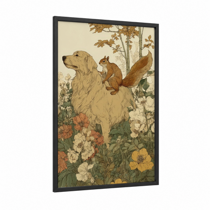 Garden Companion framed horseback print — black wood frame — cream and olive palette