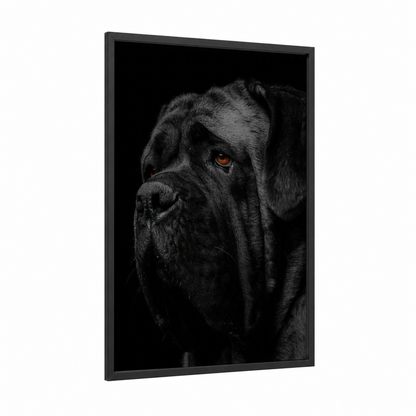 Amber-Eyed Mastiff framed art print — black wood frame — black and white palette
