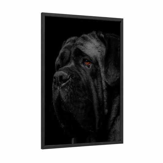 Amber-Eyed Mastiff framed art print — black wood frame — black and white palette