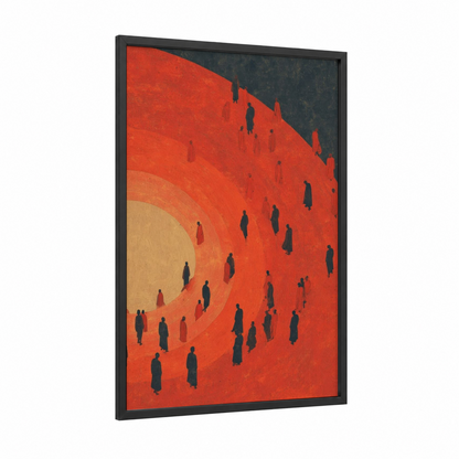 Crimson Congregation framed abstract expressionism print — black wood frame — red and gold palette