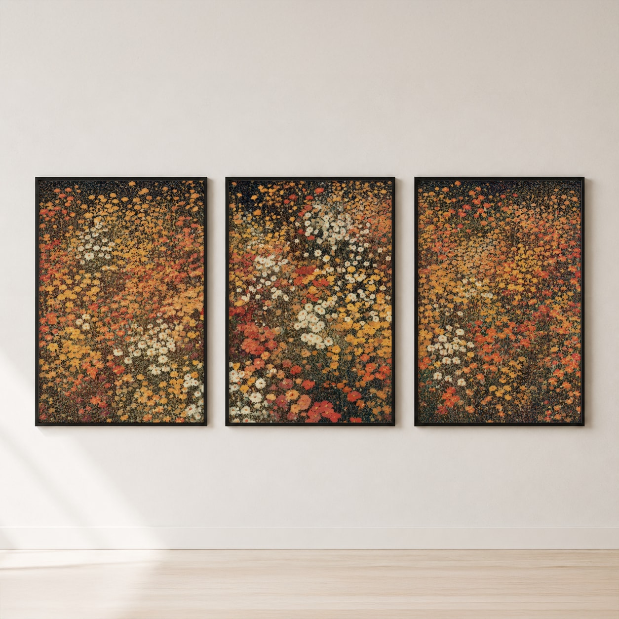 Vintage Wildflower Meadow Triptych Wall Art Set — set hero