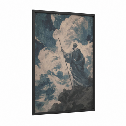 Heavenly Saint Peter framed st. peter print — black wood frame — blue and white and gray palette