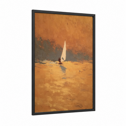 Desert Windsurfer framed windsurfing print — black wood frame — orange and gold palette