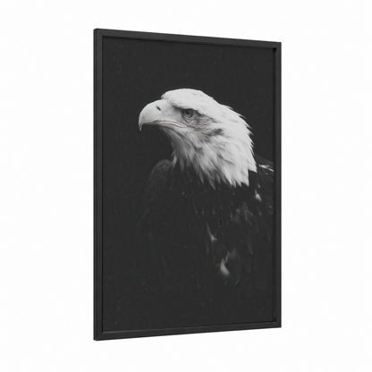Majestic Eagle Profile framed art print — black wood frame — black and white palette