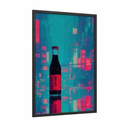 Neon Condiment framed condiments print — black wood frame — turquoise and magenta palette